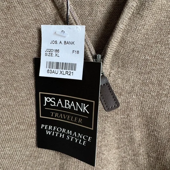 Jos. A. Bank Traveler 1/4 Zip Sweater XL Tan Pullover Performance Knit - Picture 2 of 5